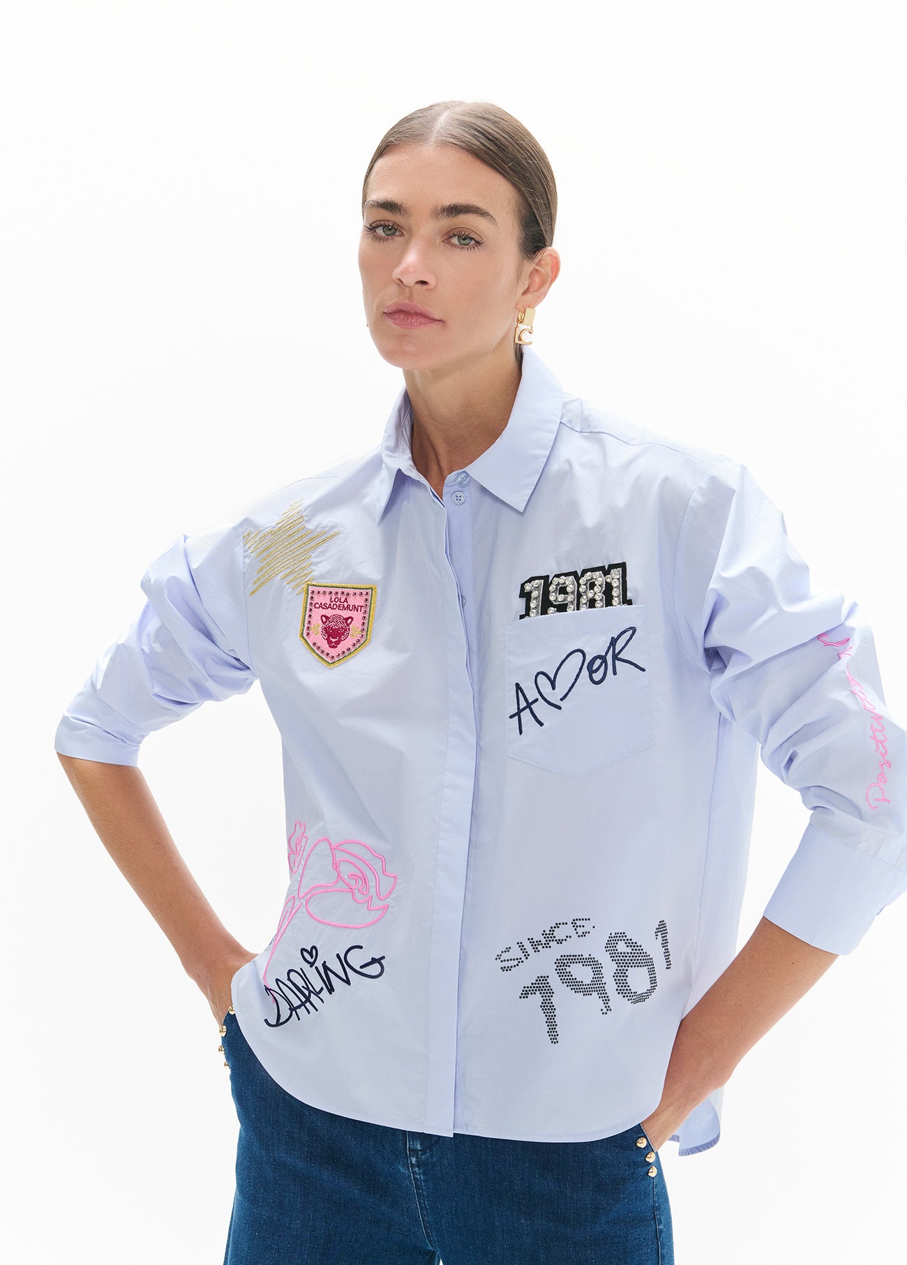 lf2615021-Poplin shirt with details and patches-Sky Blul