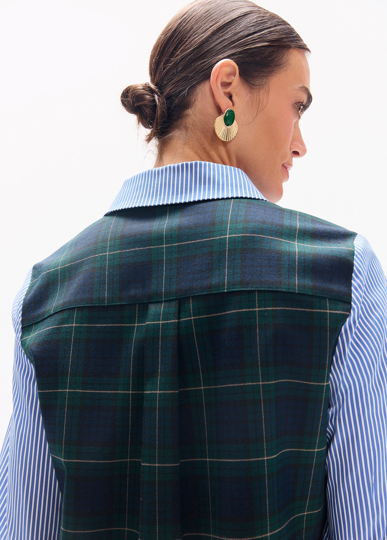 lf2615037-Tartan striped combo shirt-Blue-Green