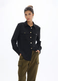 lf2615038-Military shirt with rhinestone detail on the back-Black