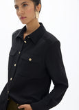 lf2615038-Military shirt with rhinestone detail on the back-Black