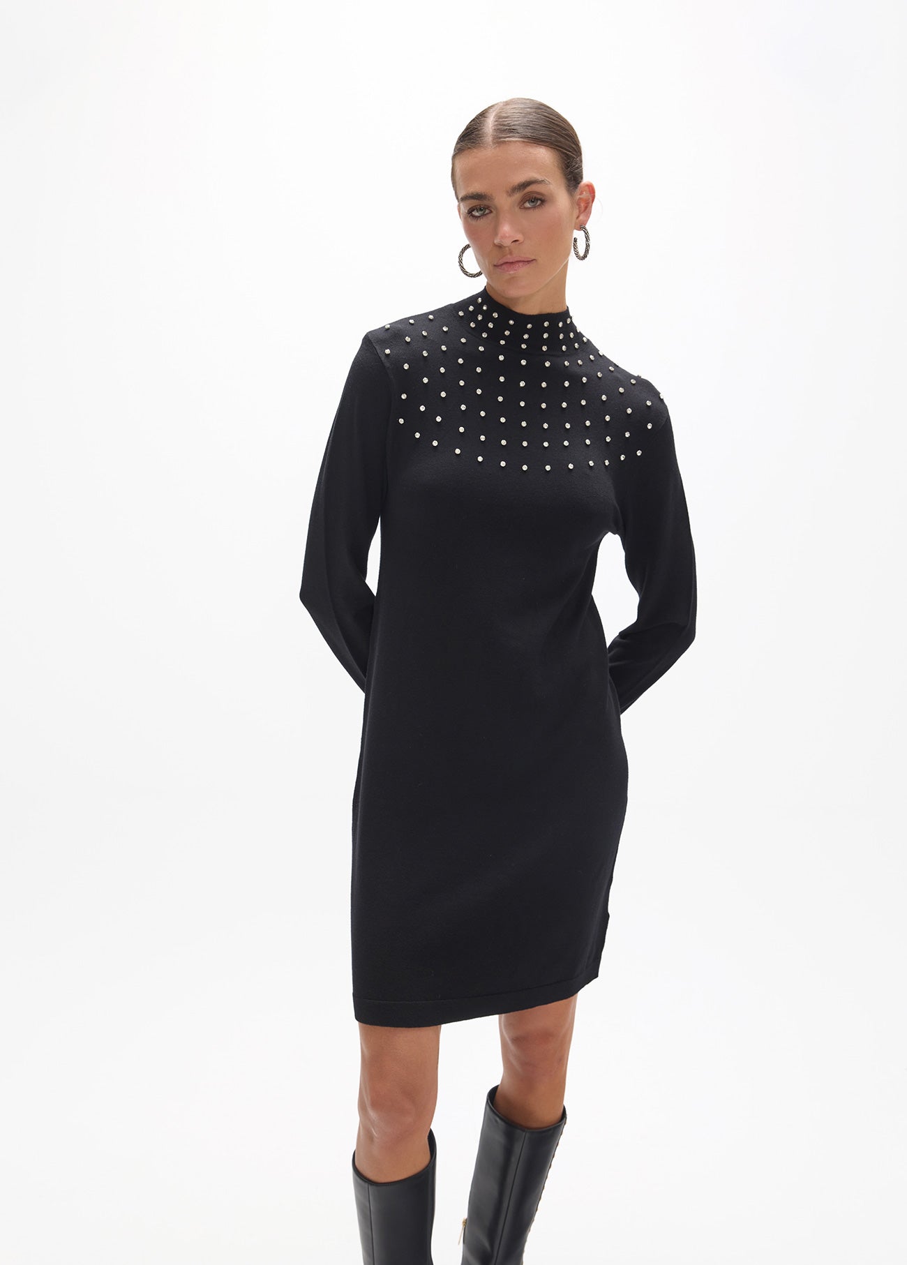 lf2616002-Sequined tricot dress-Black