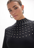 lf2616002-Sequined tricot dress-Black