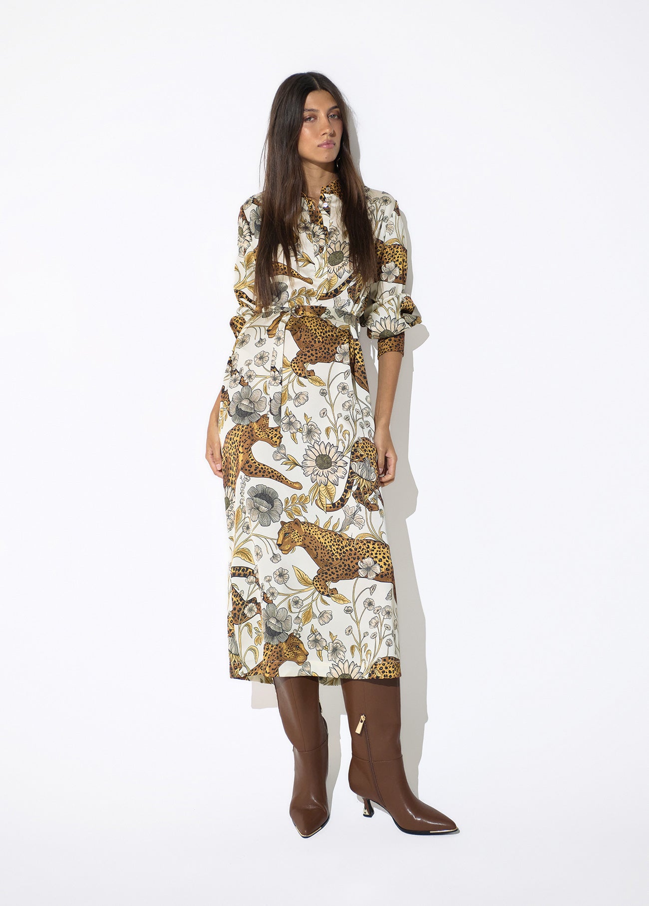 lf2616004-Long printed dress-Ecru-Multicolor