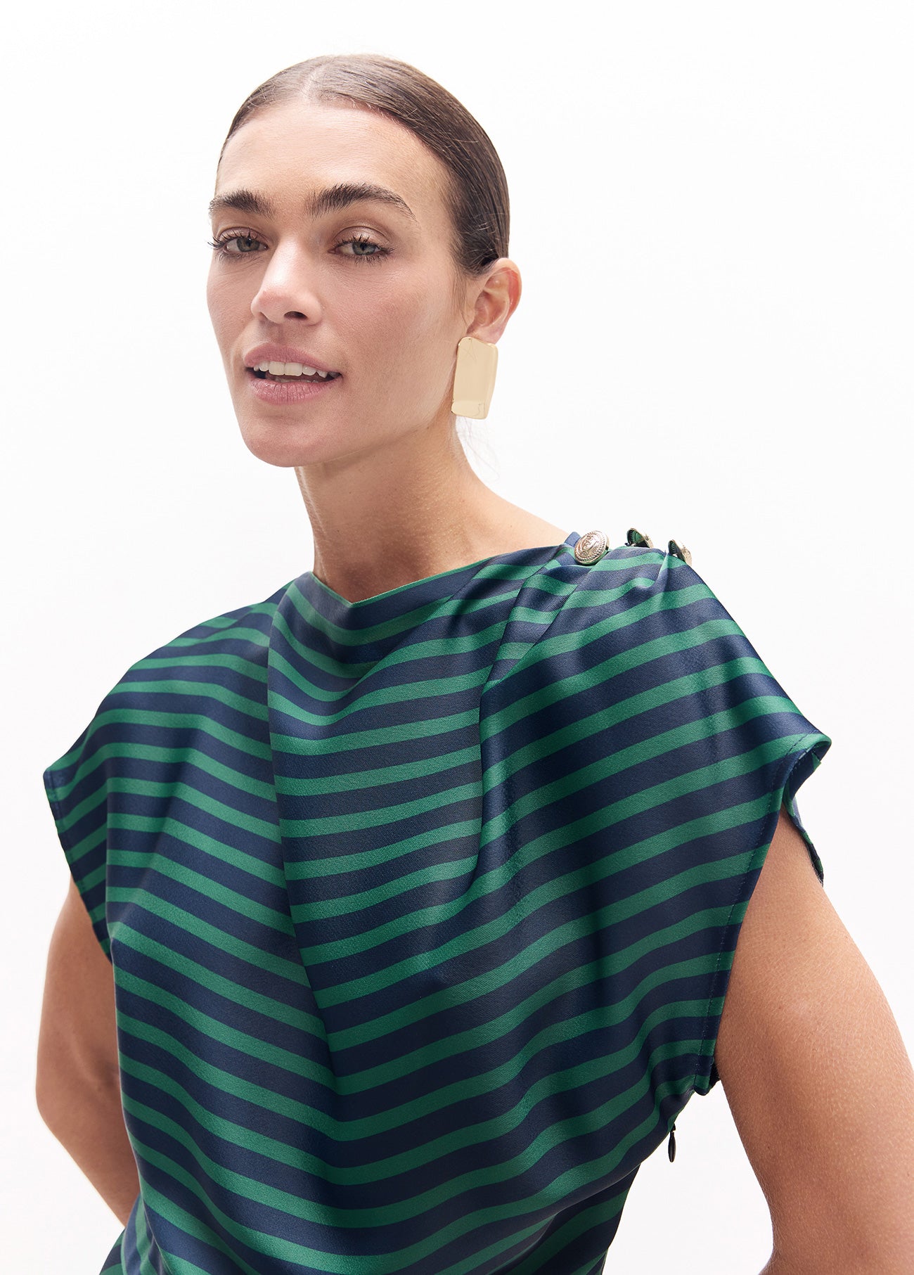 lf2616005-Long dress s/m two-tone stripes-Green-Blue