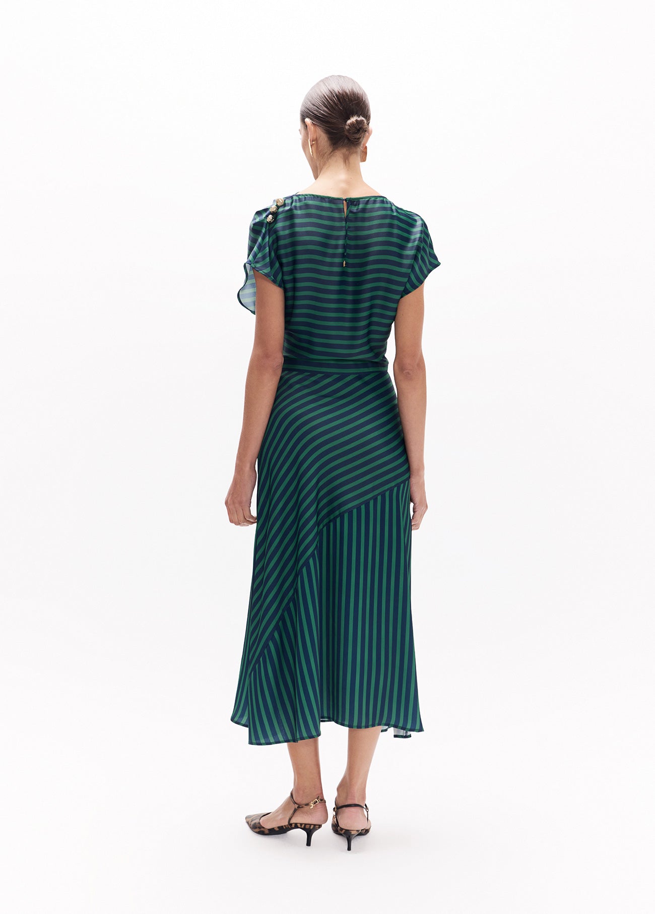 lf2616005-Long dress s/m two-tone stripes-Green-Blue