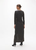 lf2616007-Long dress, v-neck with knot and long sleeves, fantasy fabric.-Black