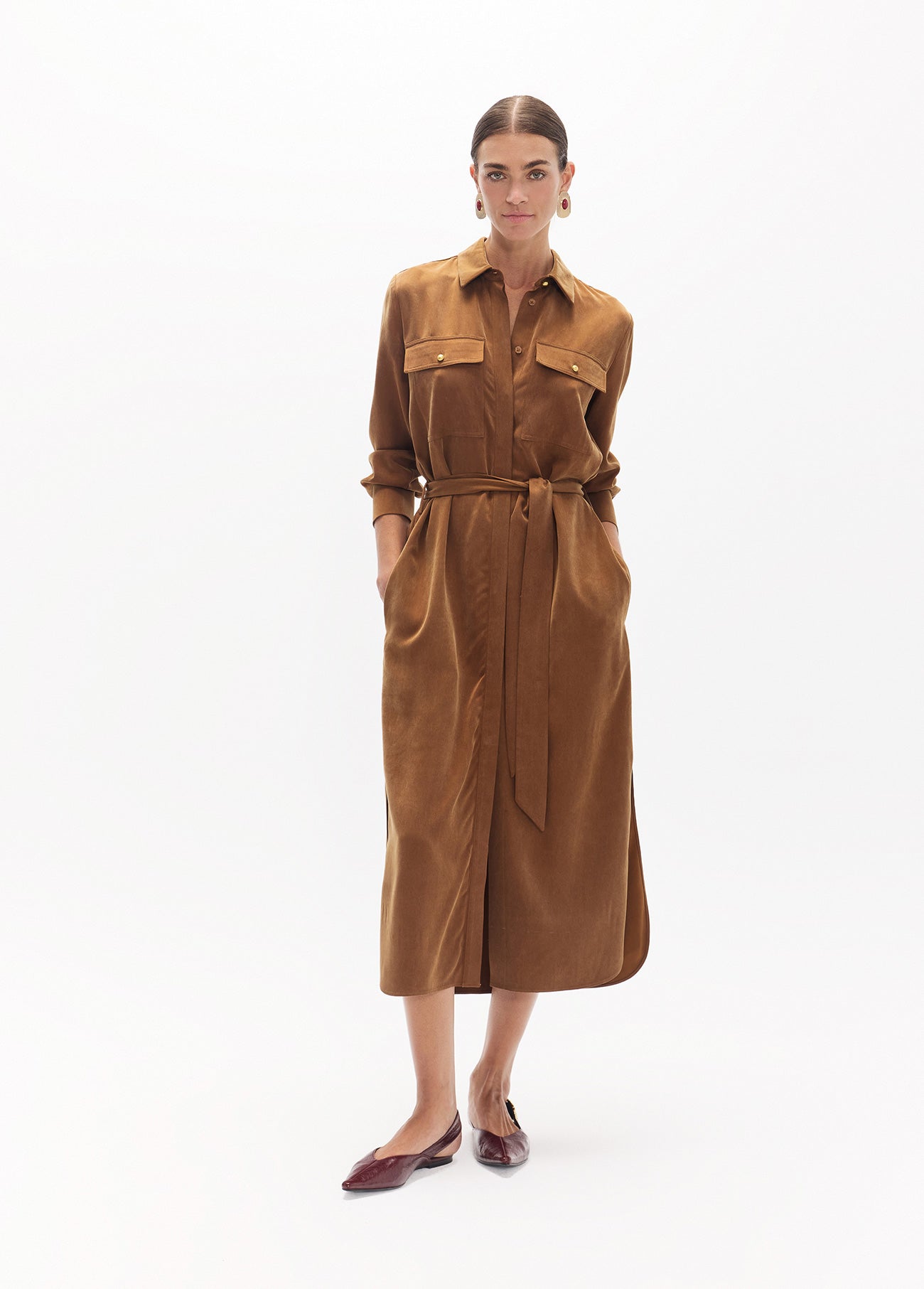 lf2616014-Fluid suede dress-Camel