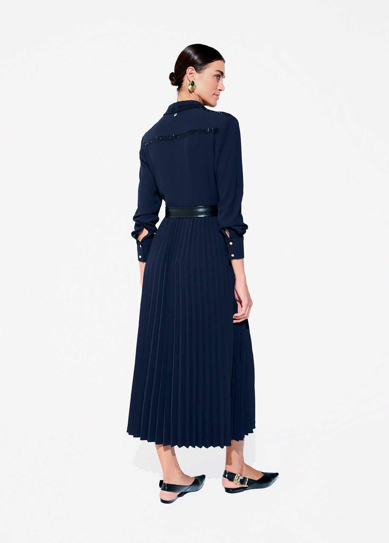 lf2616023-Navy rhinestone midi shirt dress-Navy
