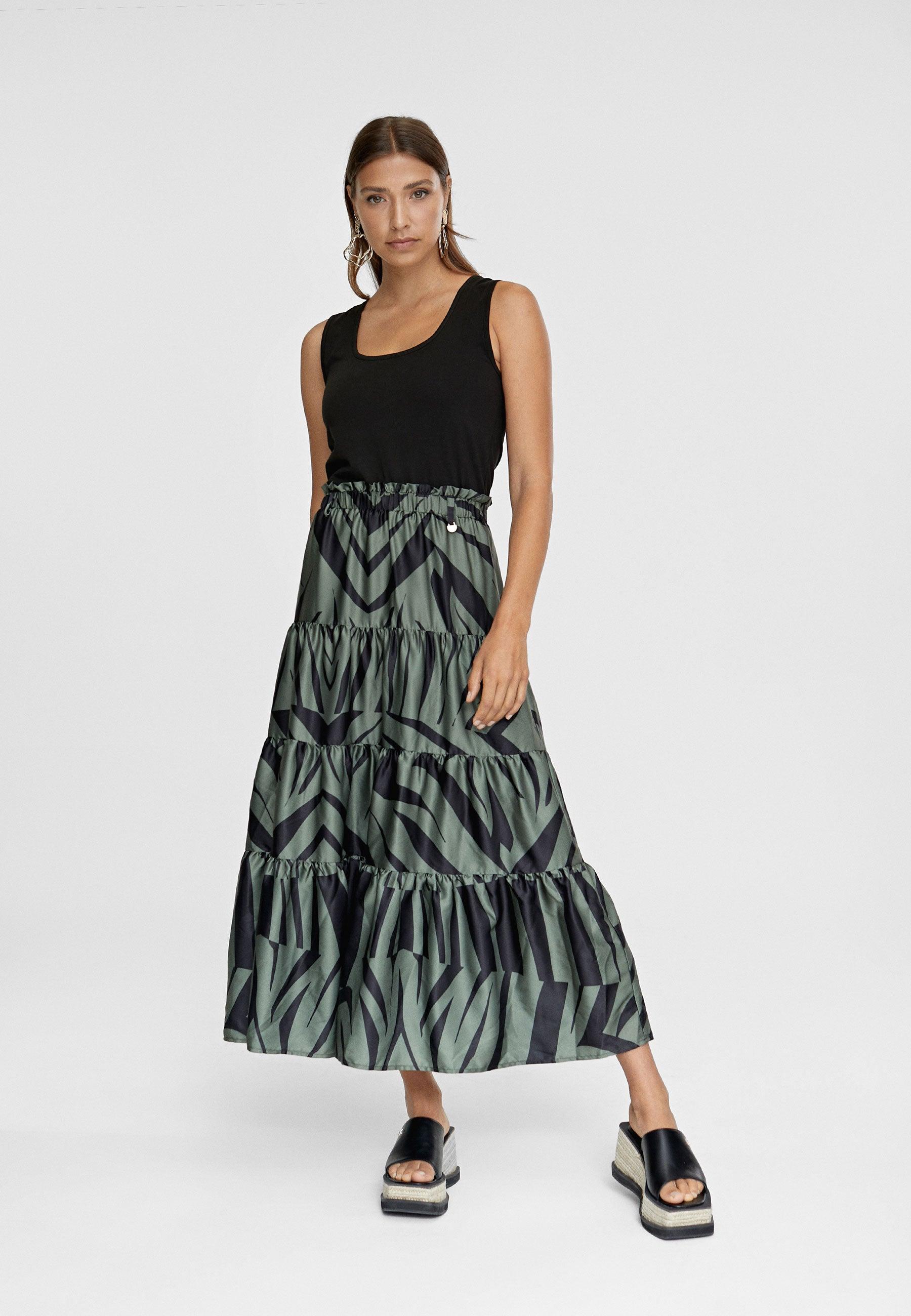 LS2416090-Black-Green-Zebra combined dress