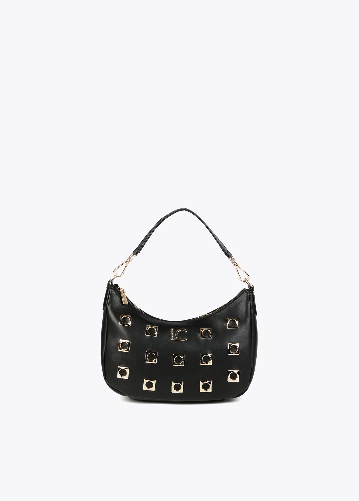 Shoulder bag with square metal eyelets