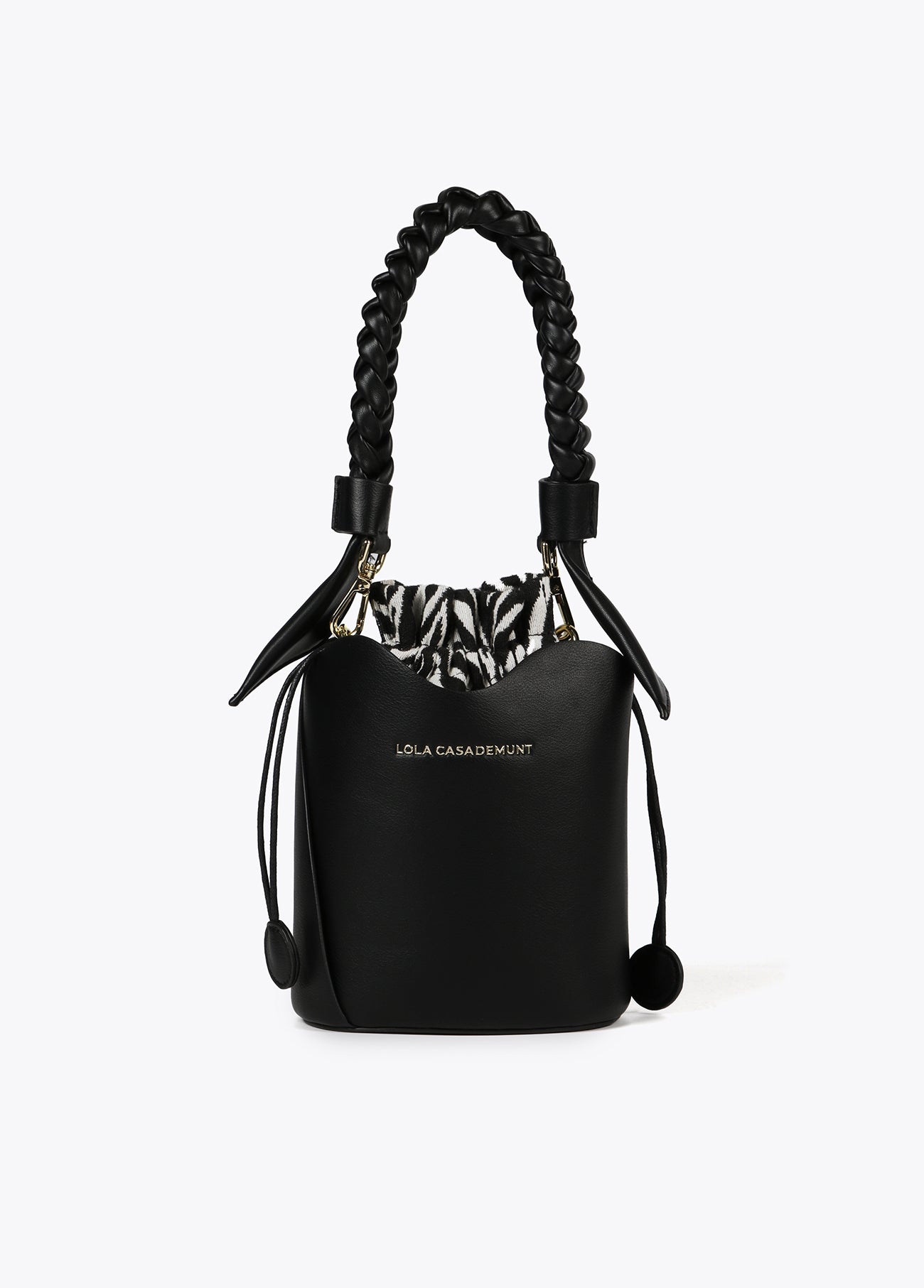 Bucket bag with short handle and inner pouch