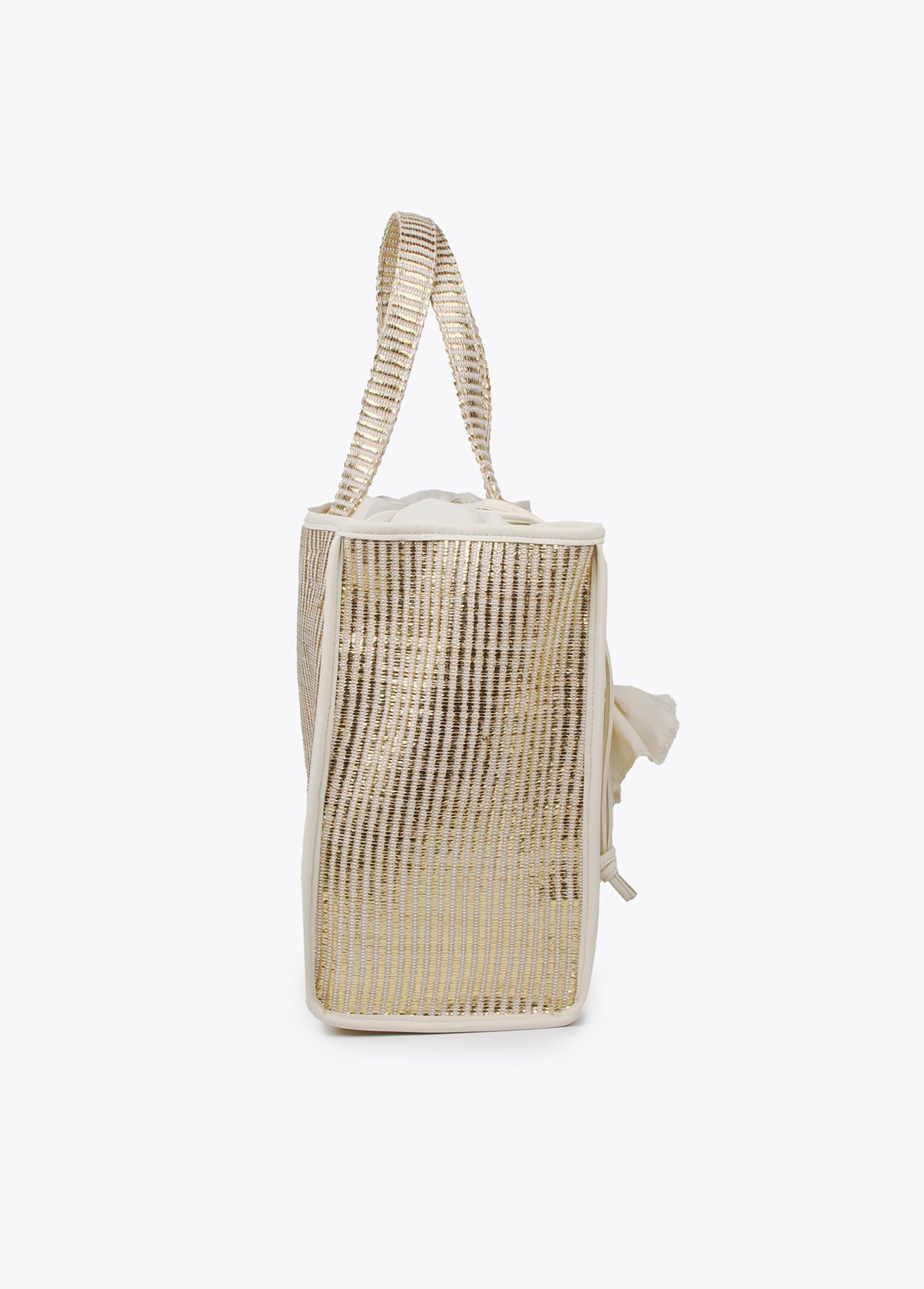 Large metallic raffia-effect tote bag