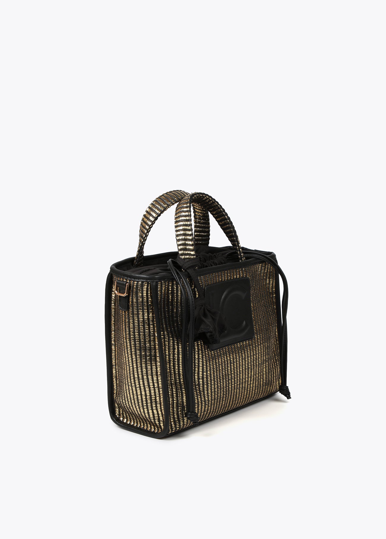 Small metallic raffia-effect tote bag