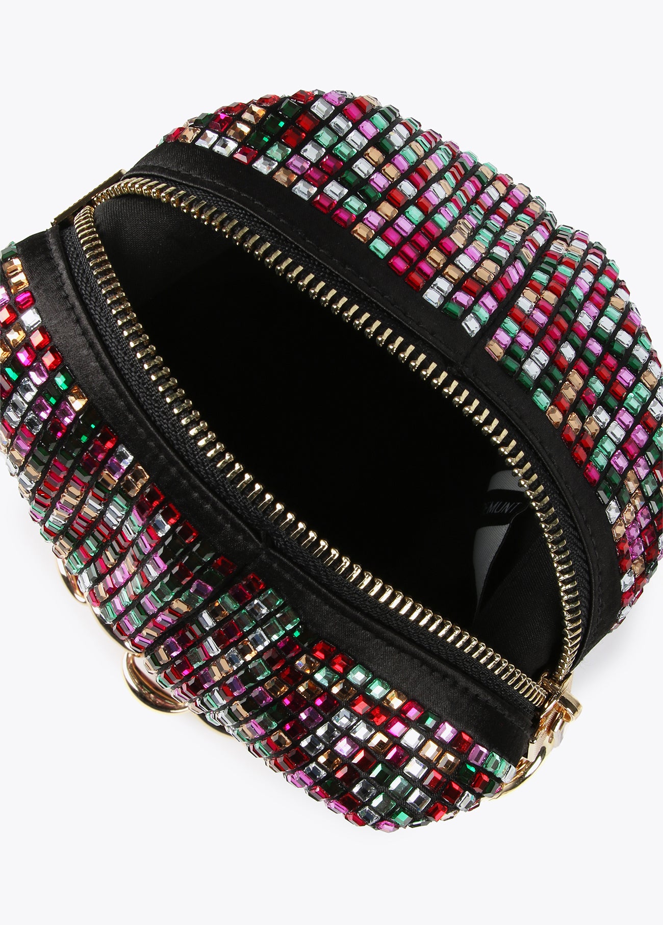 Bucket bag with multicoloured rhinestones