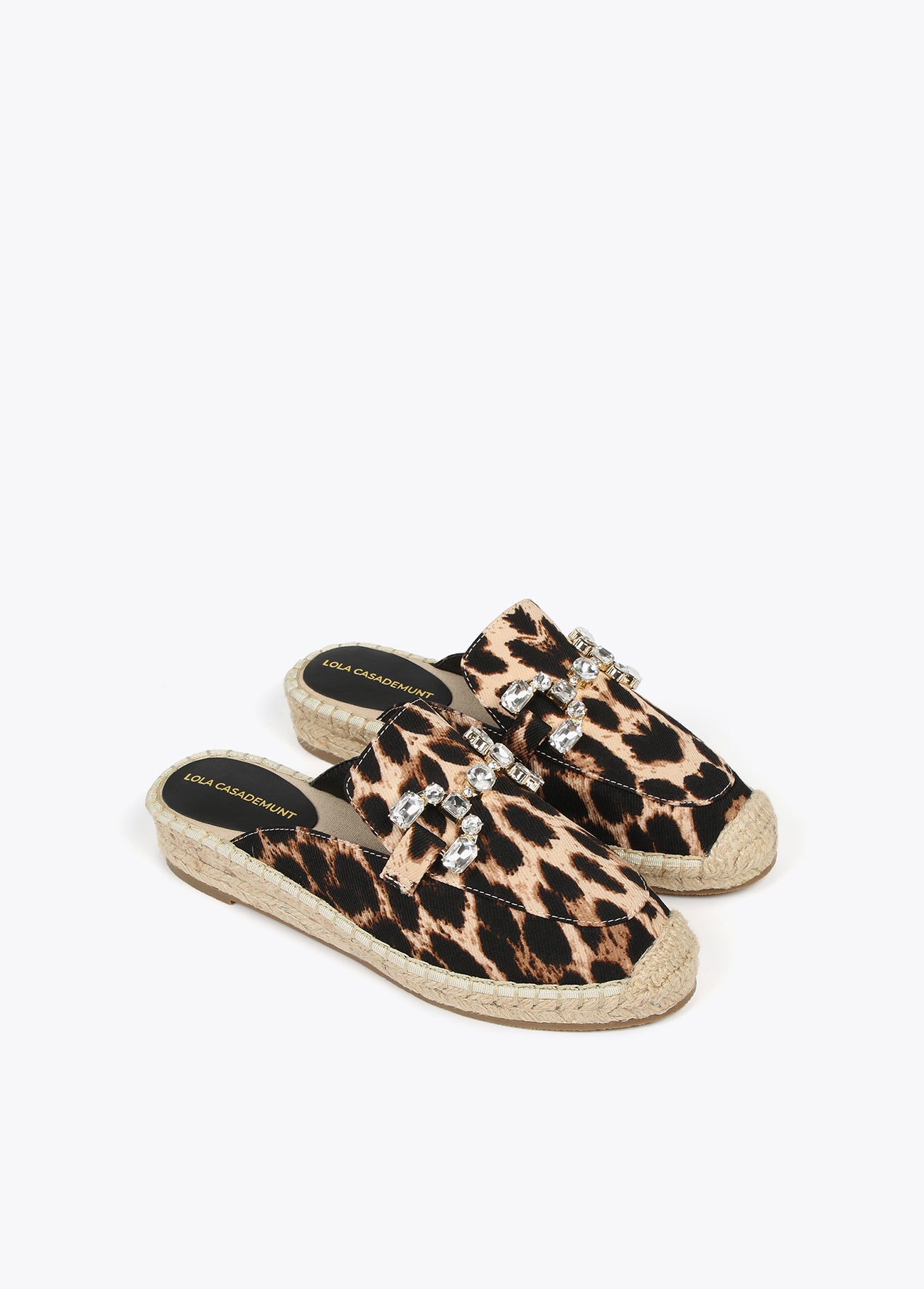 Flat animal print espadrilles with rhinestone detail