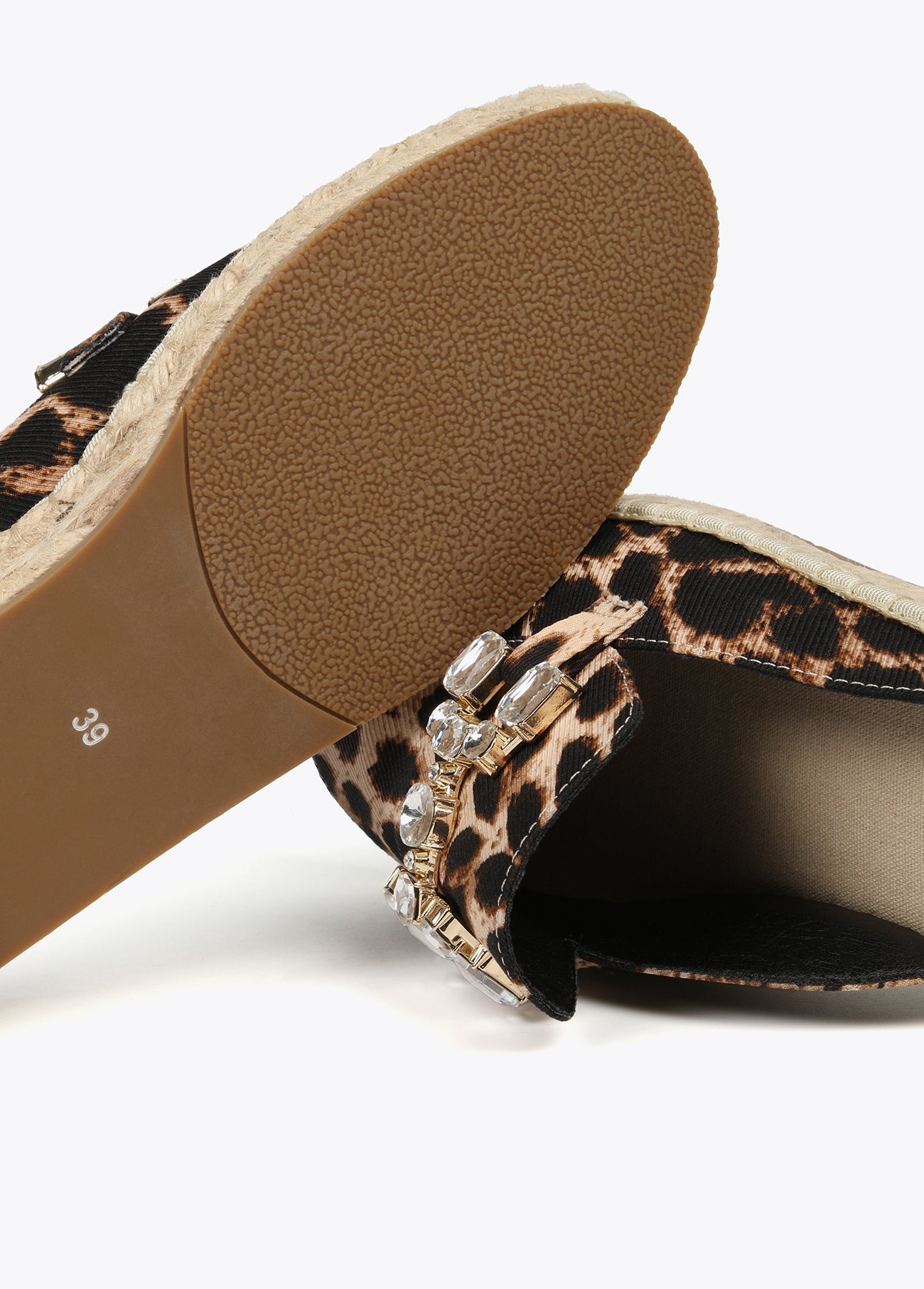 Flat animal print espadrilles with rhinestone detail