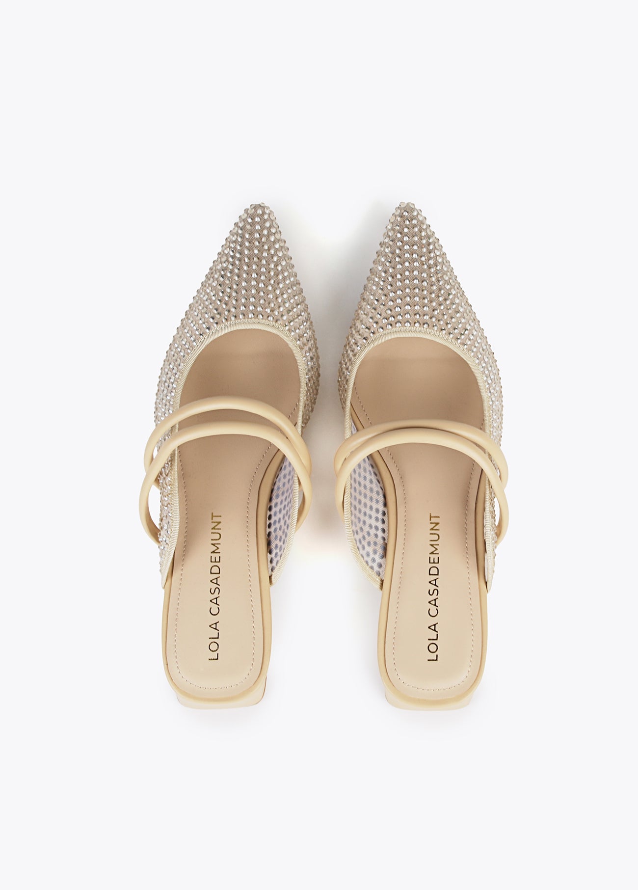 Mesh slingback shoes with rhinestones