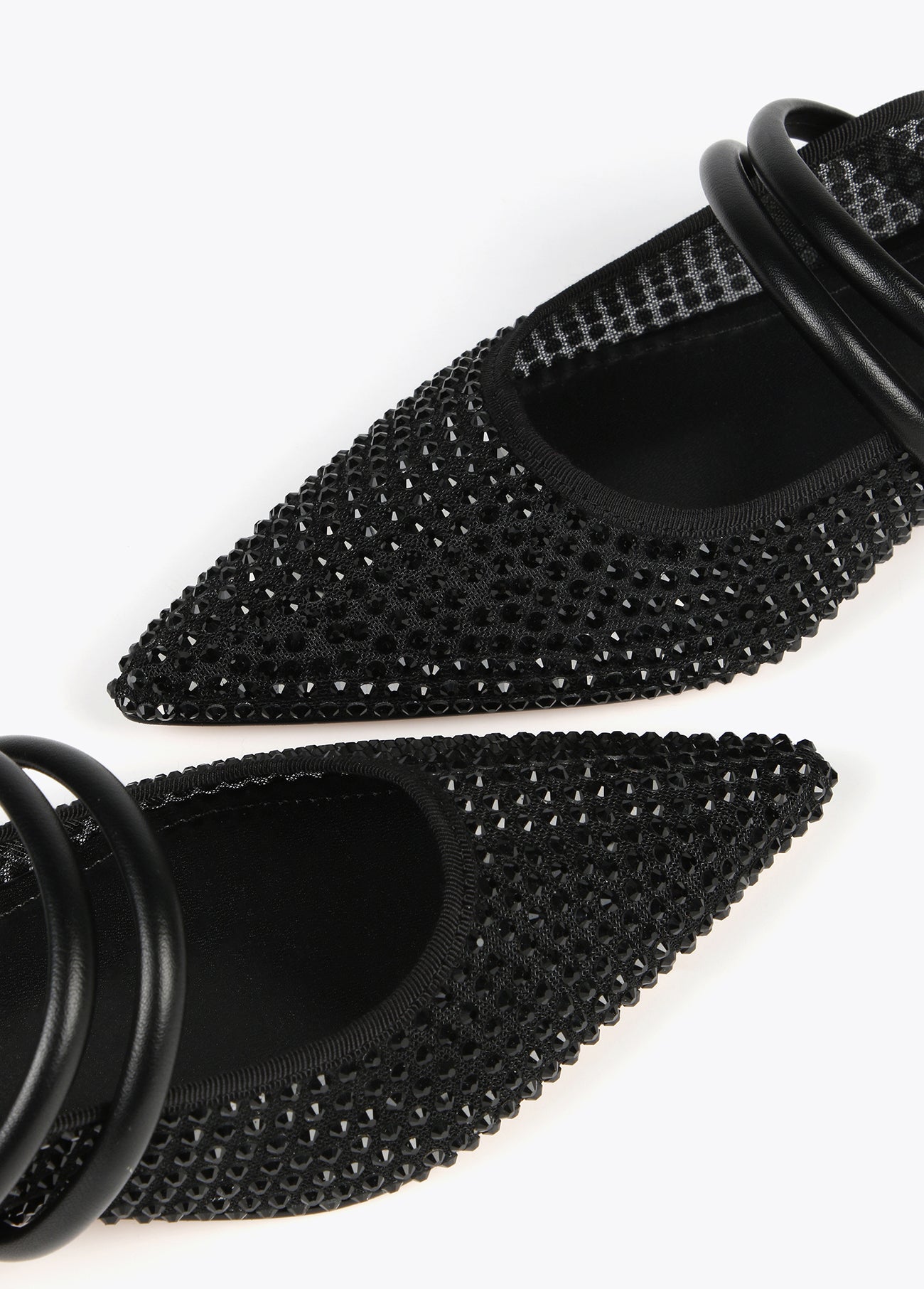 Mesh slingback shoes with rhinestones