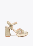 Woven metallic heeled sandals