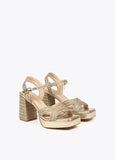 Woven metallic heeled sandals