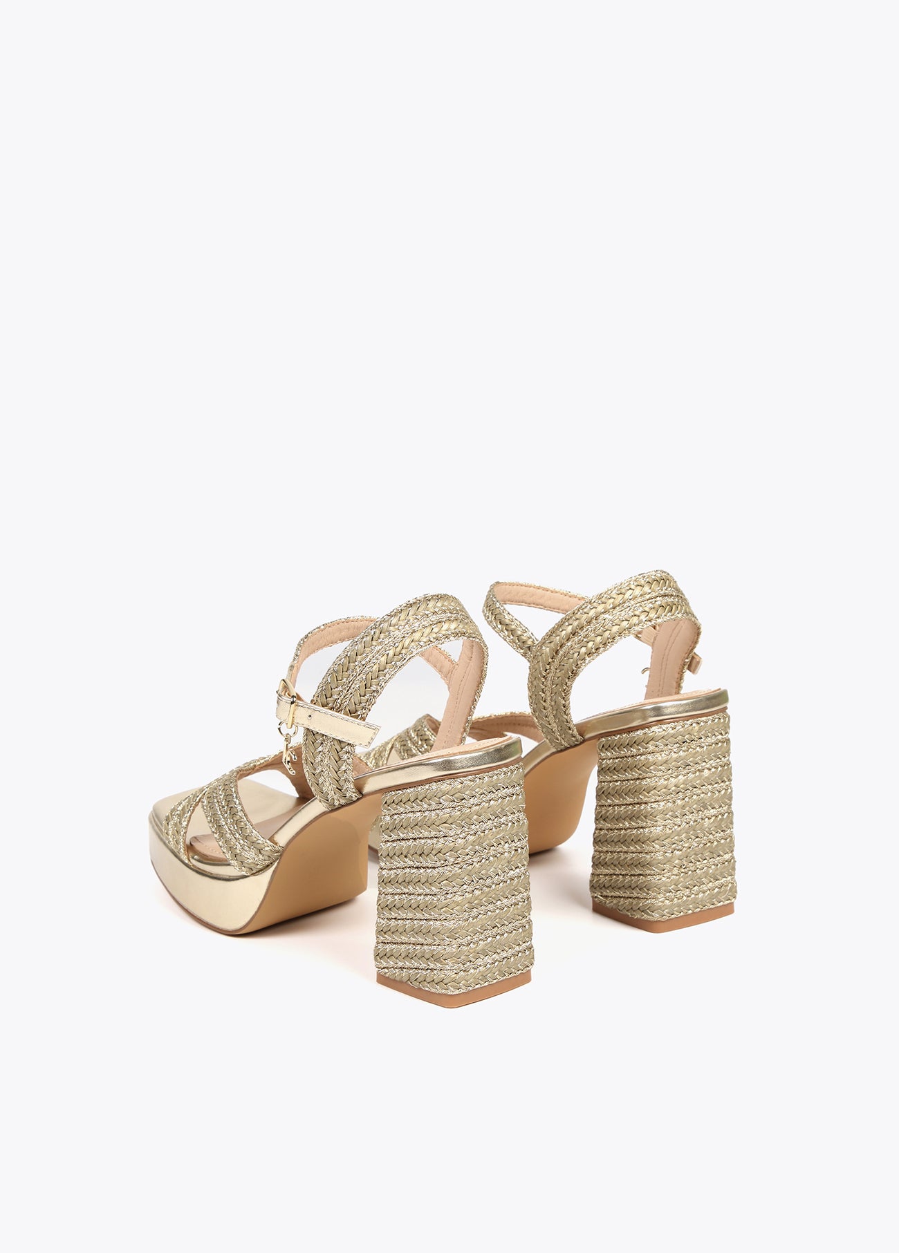 Woven metallic heeled sandals