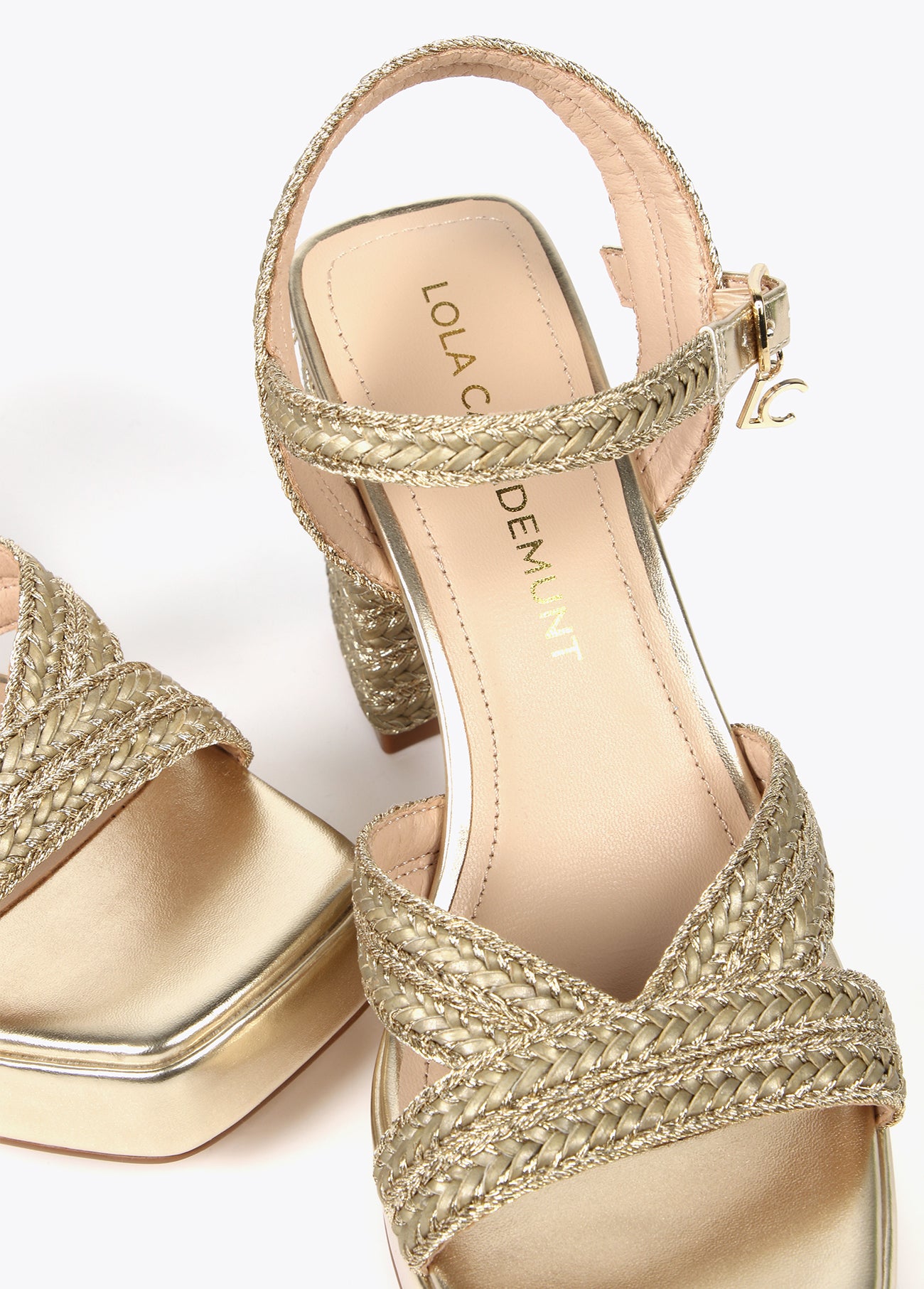 Woven metallic heeled sandals