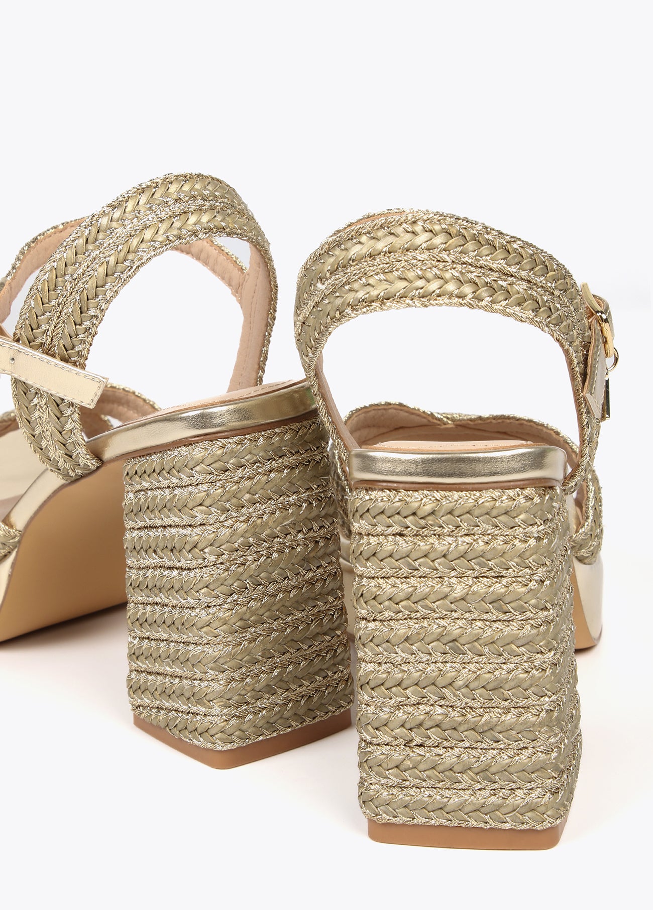 Woven metallic heeled sandals