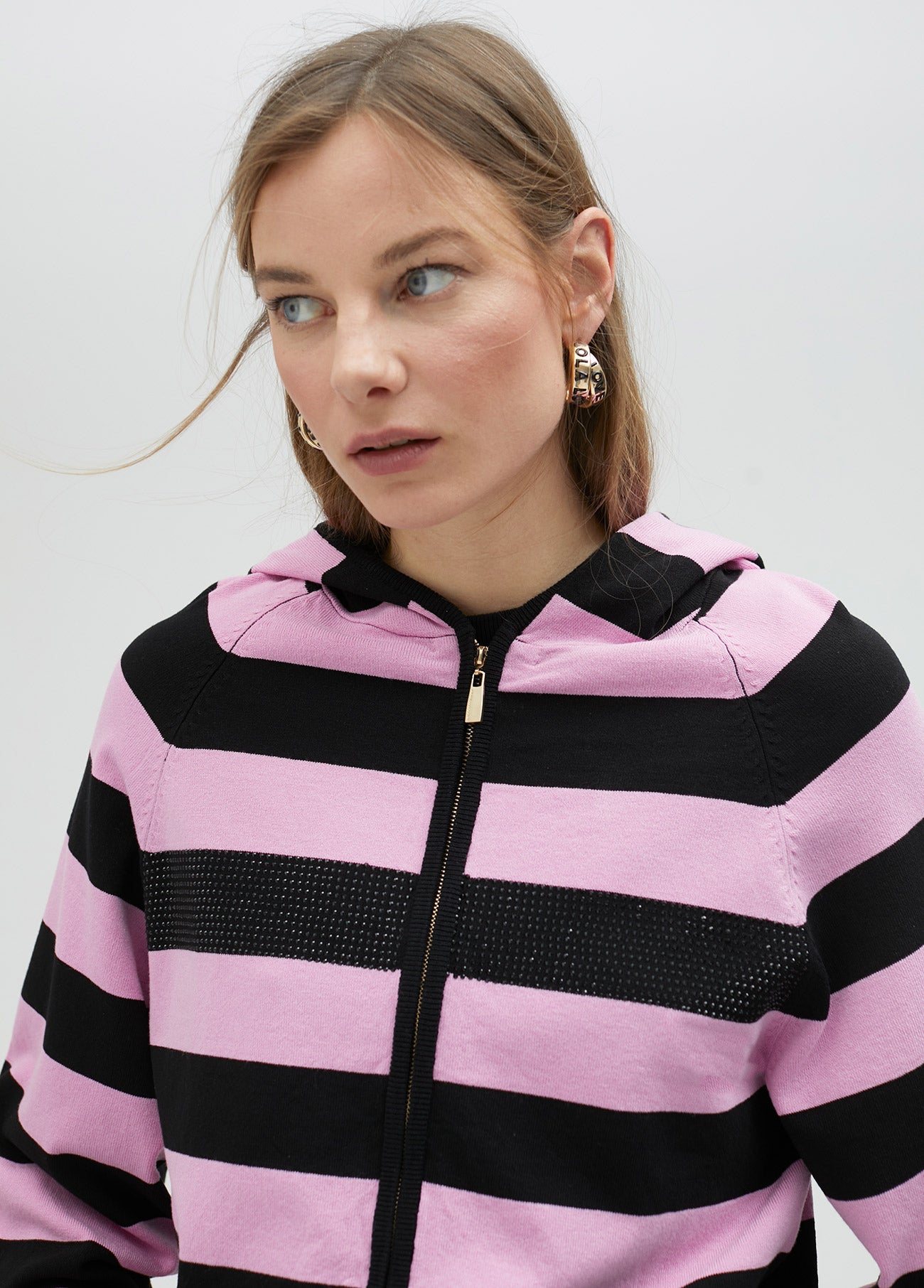 Knit hoodie.