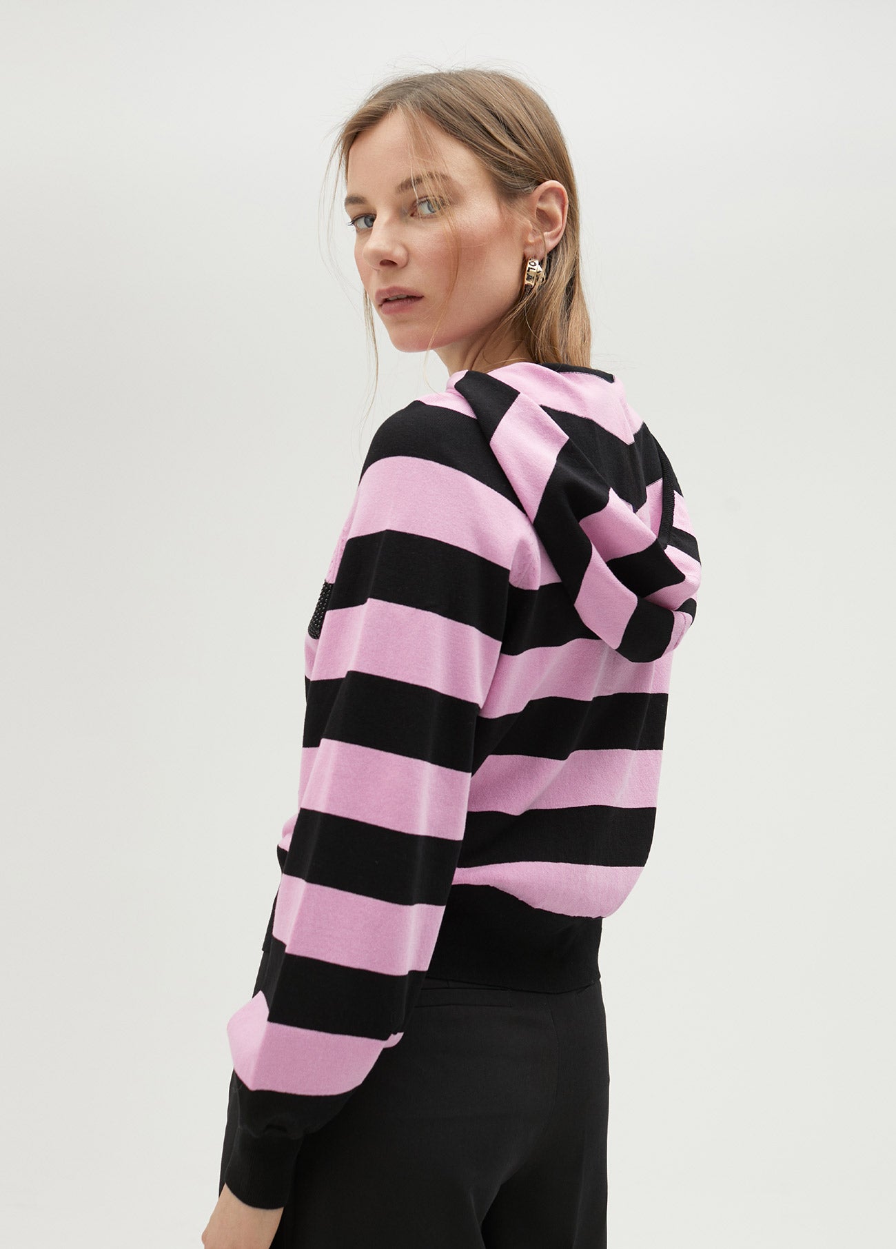 Knit hoodie.