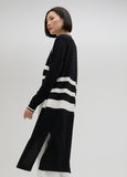 Long two-tone knit cardigan