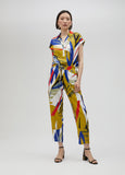 Tropical print satin joggers