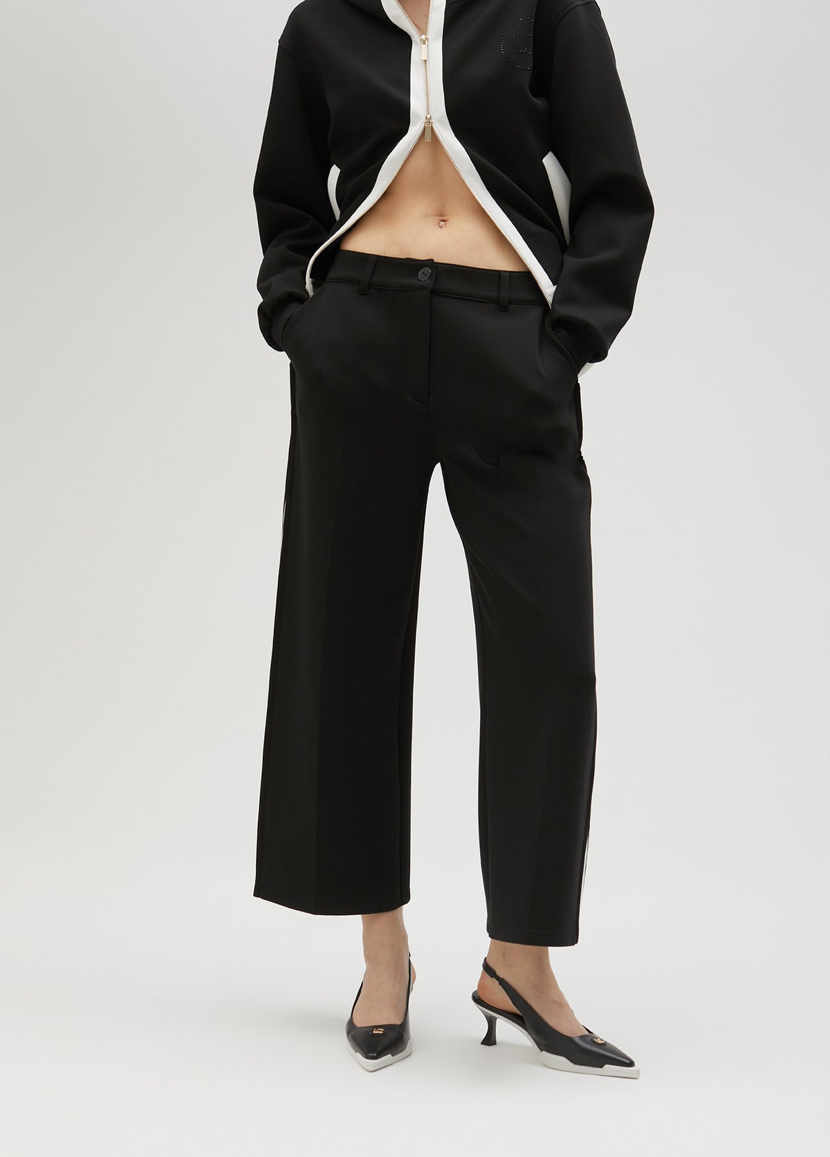 Black trousers with white side detail