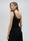Knit top with rhinestone neckline