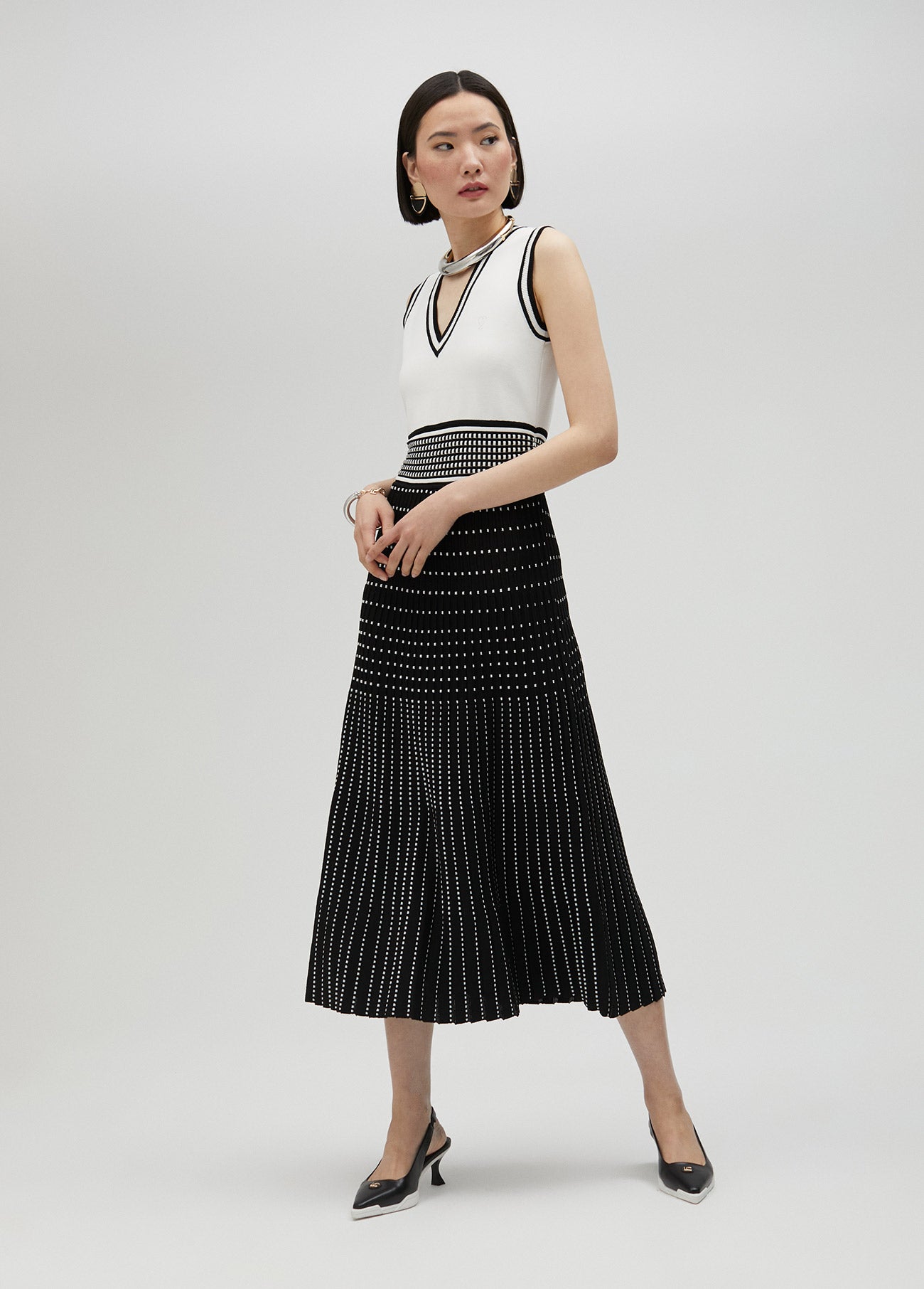 Pleated-effect knit dress