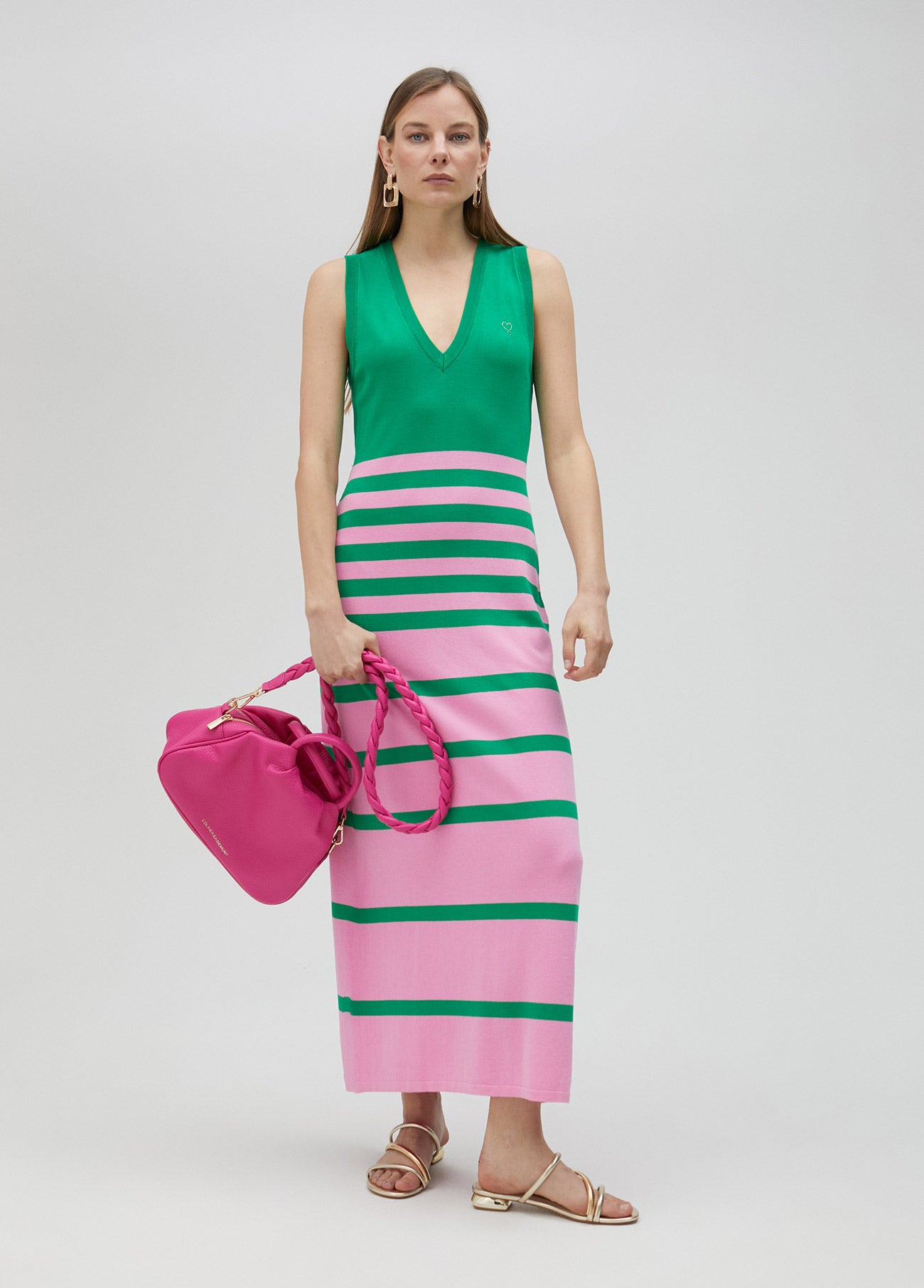 Long two-tone knit dress