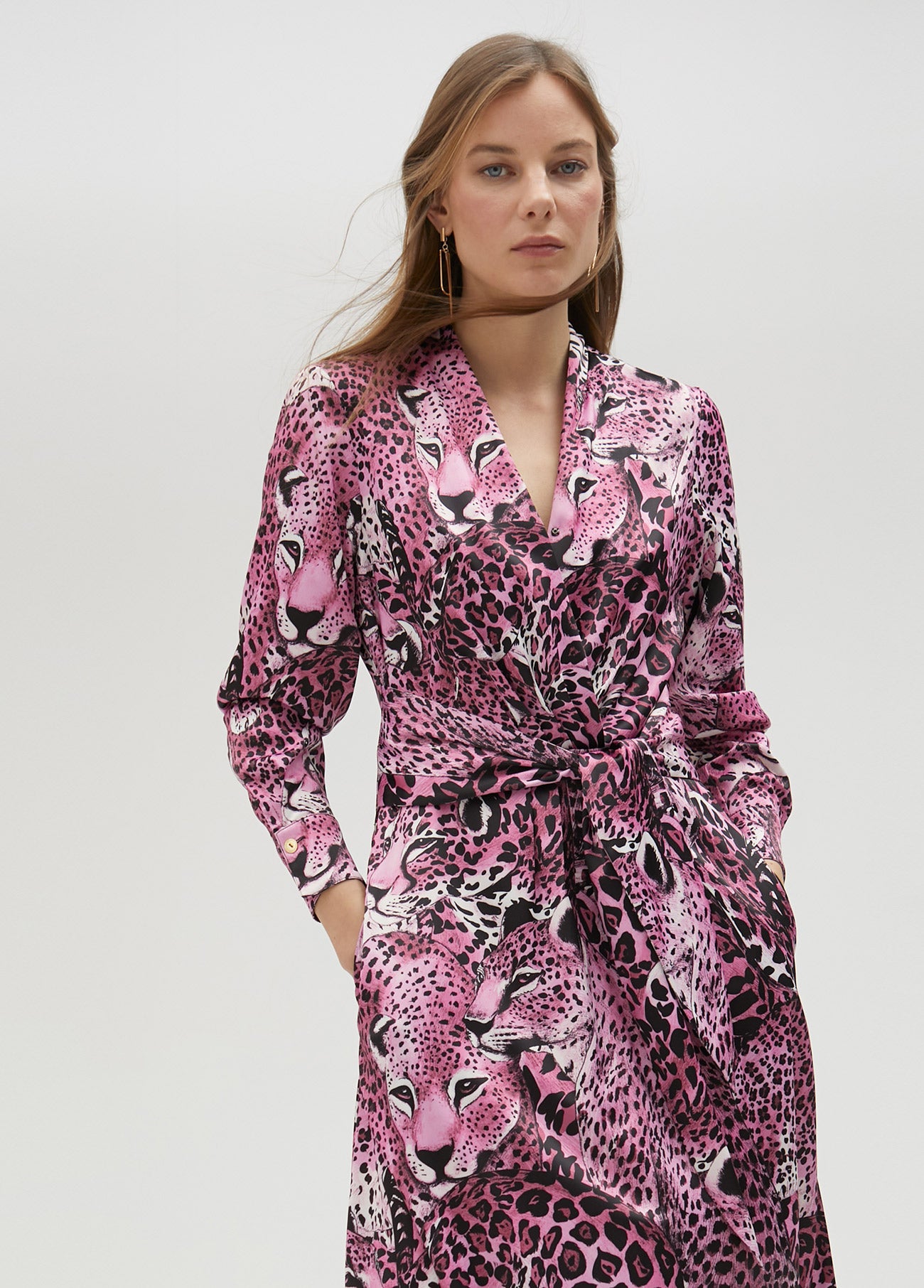 Fuchsia animal print shirt dress