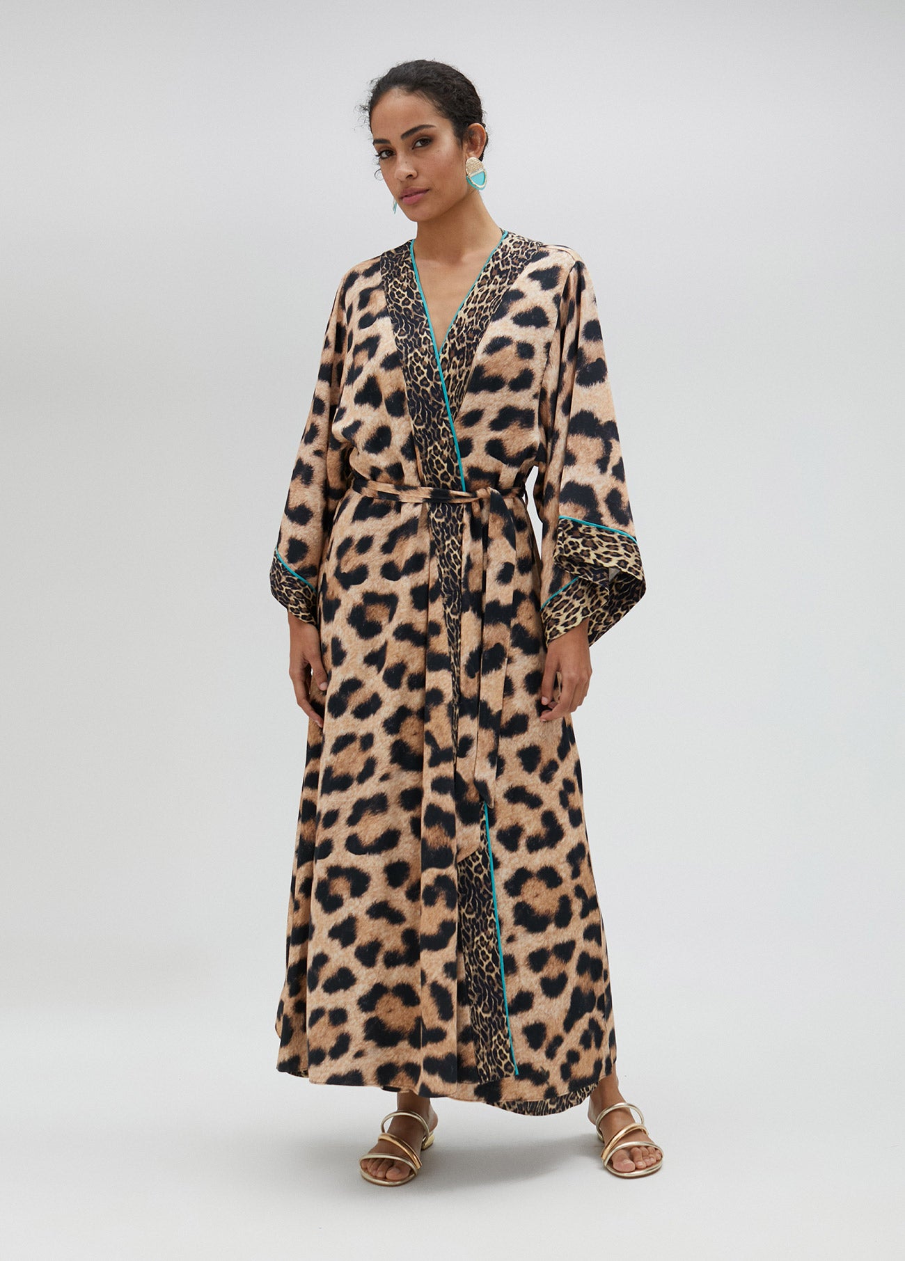 Long kimono with mini leopard print