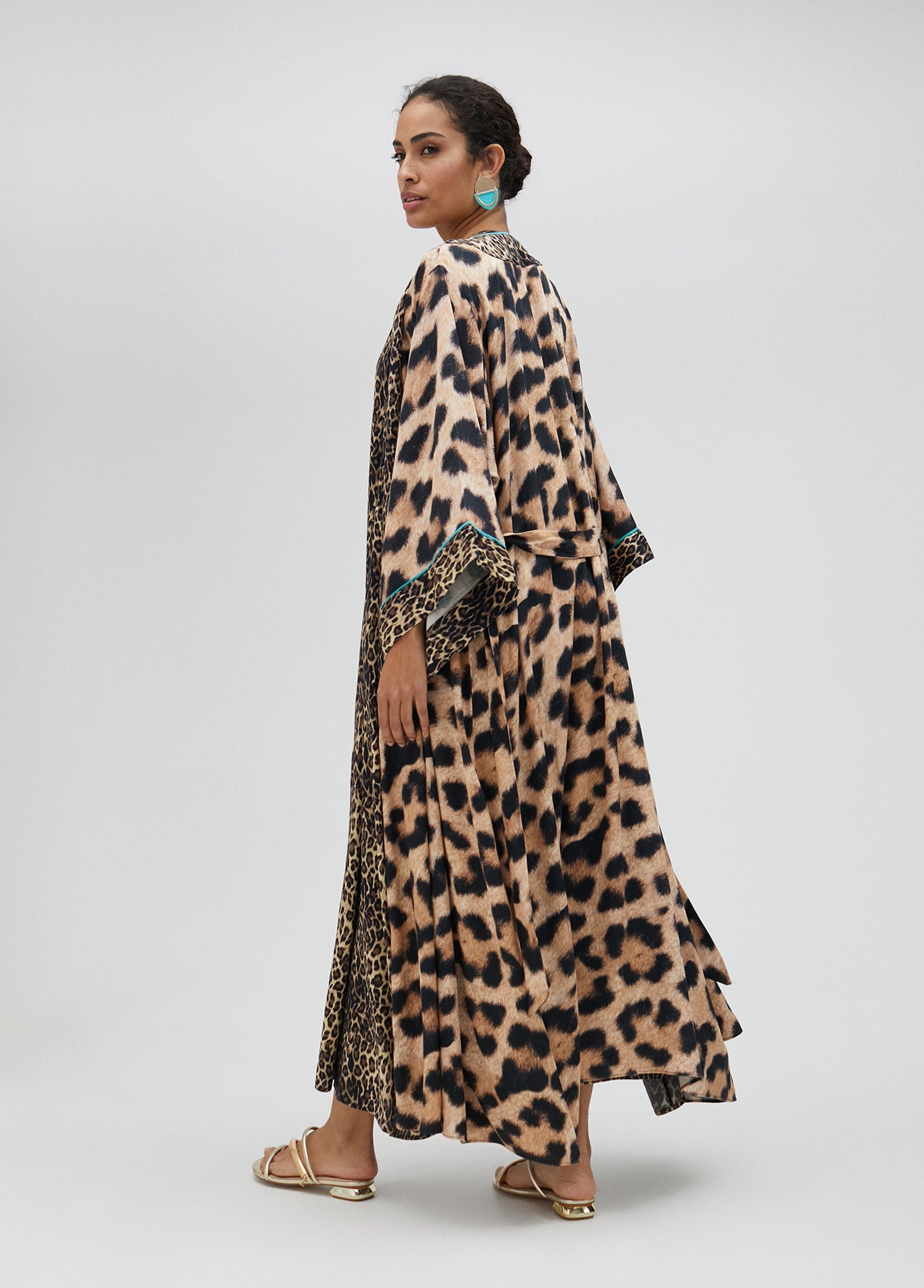 Long kimono with mini leopard print