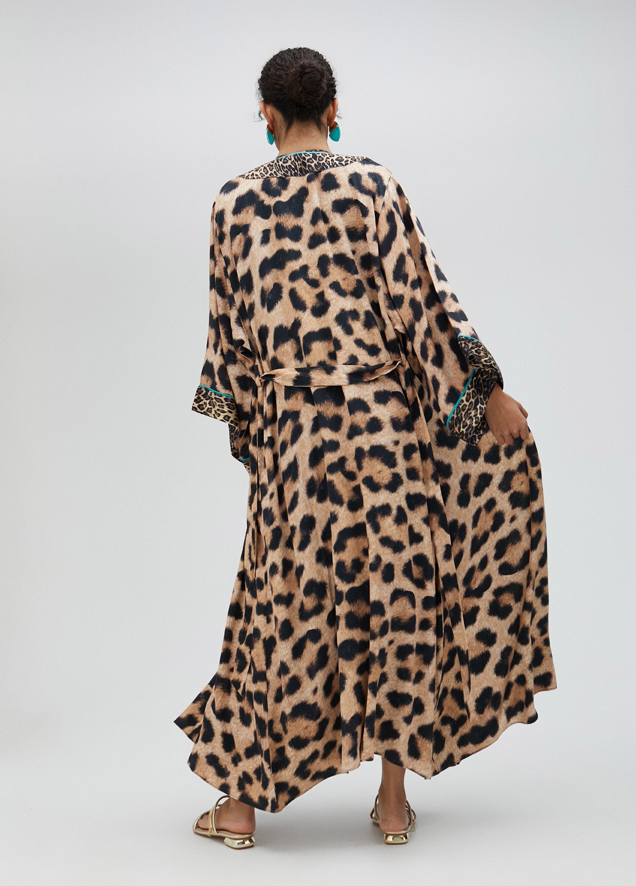 Long kimono with mini leopard print