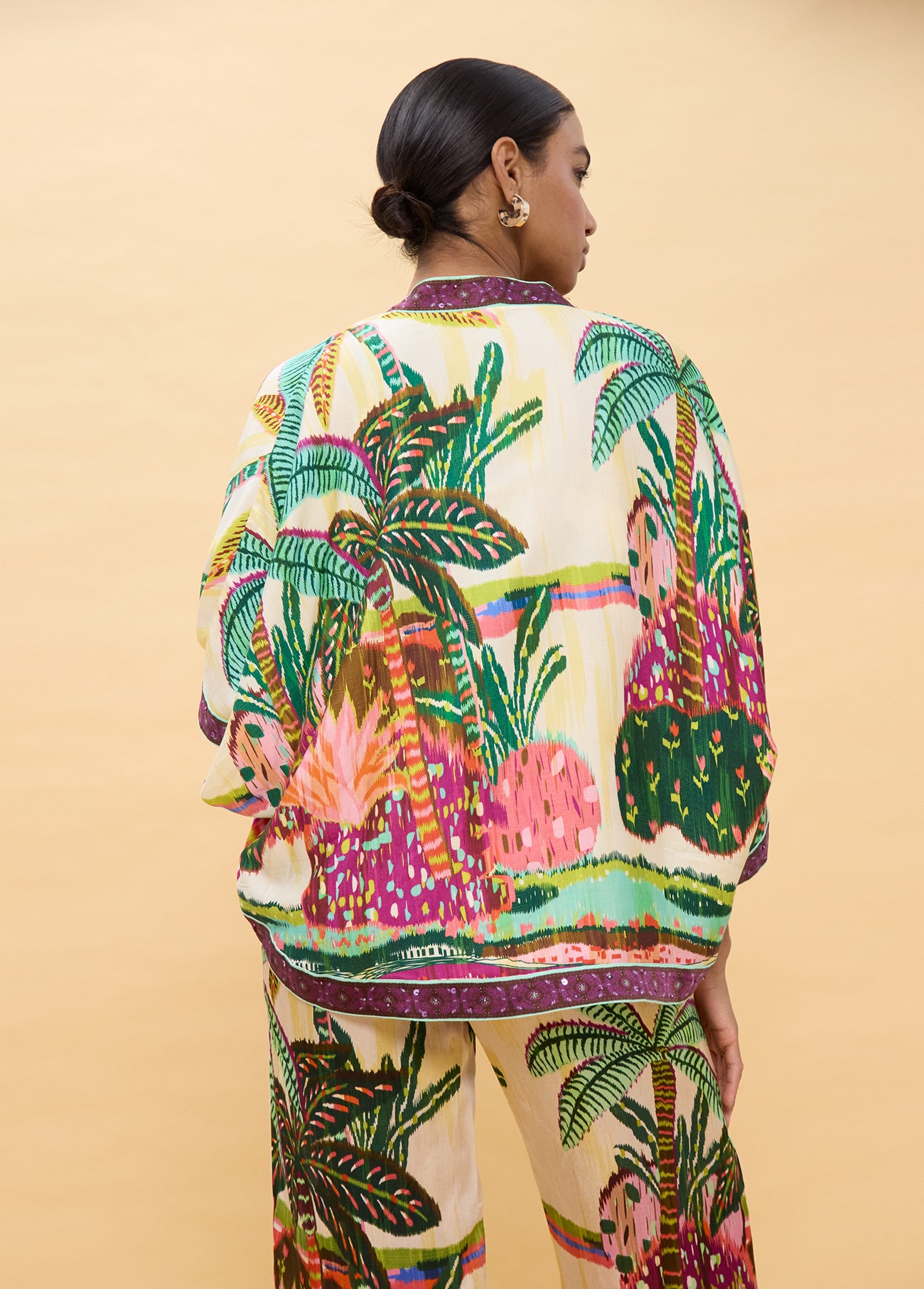 Multicolor Palm Print Kimono