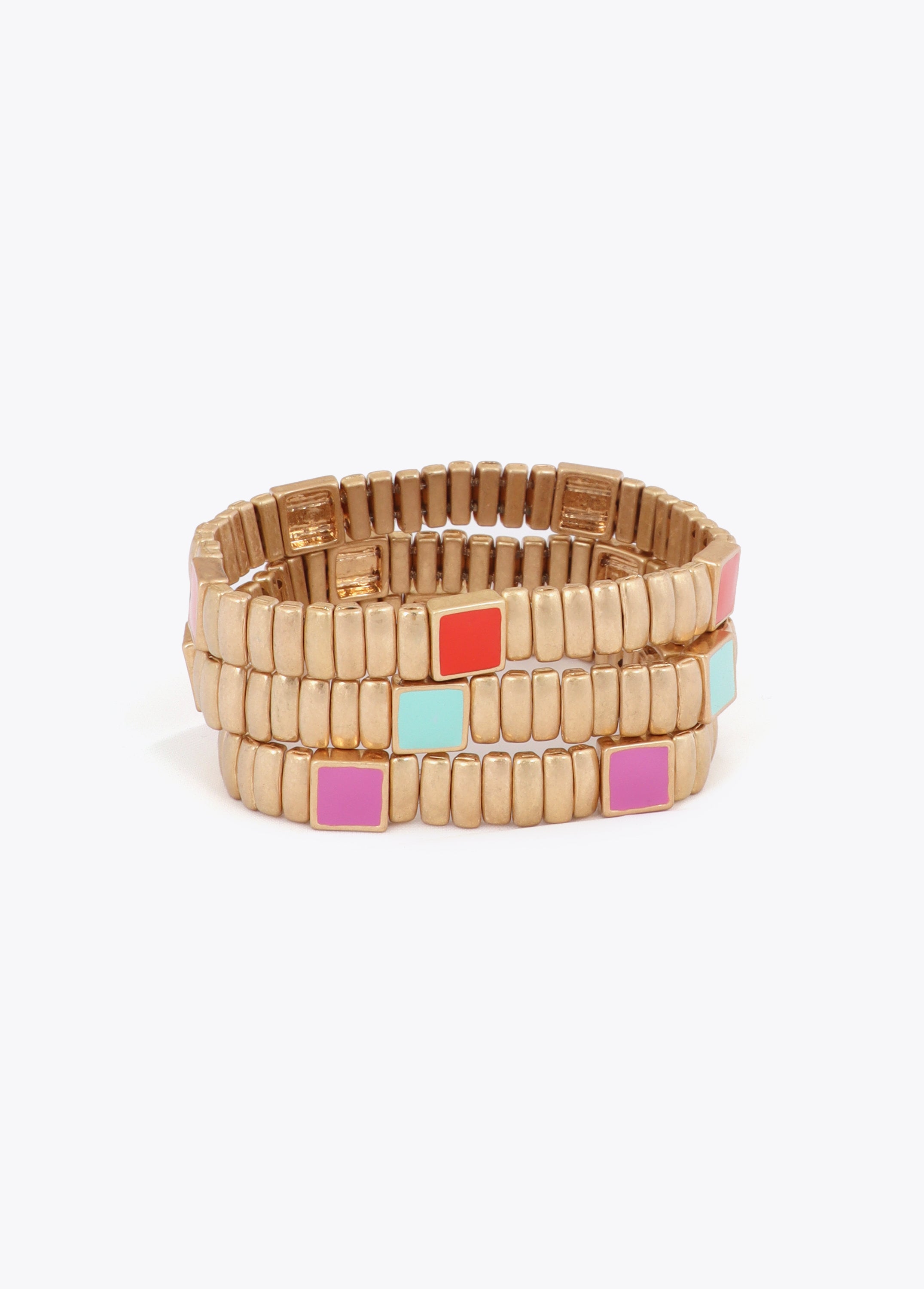 Set of Metallic Elastic Bracelets with Colorful Details