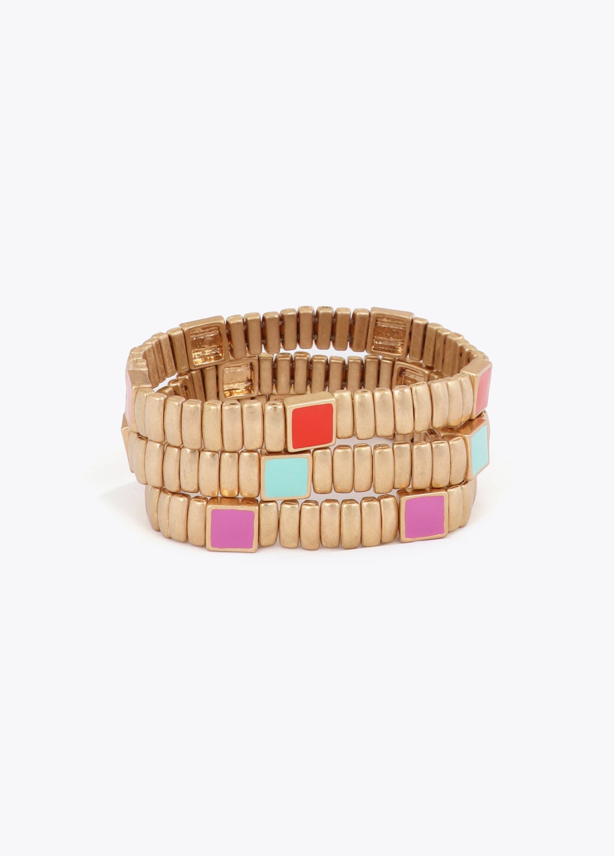 Set of Metallic Elastic Bracelets with Colorful Details