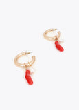 Hoop Earrings with Coral and Pearl Charms