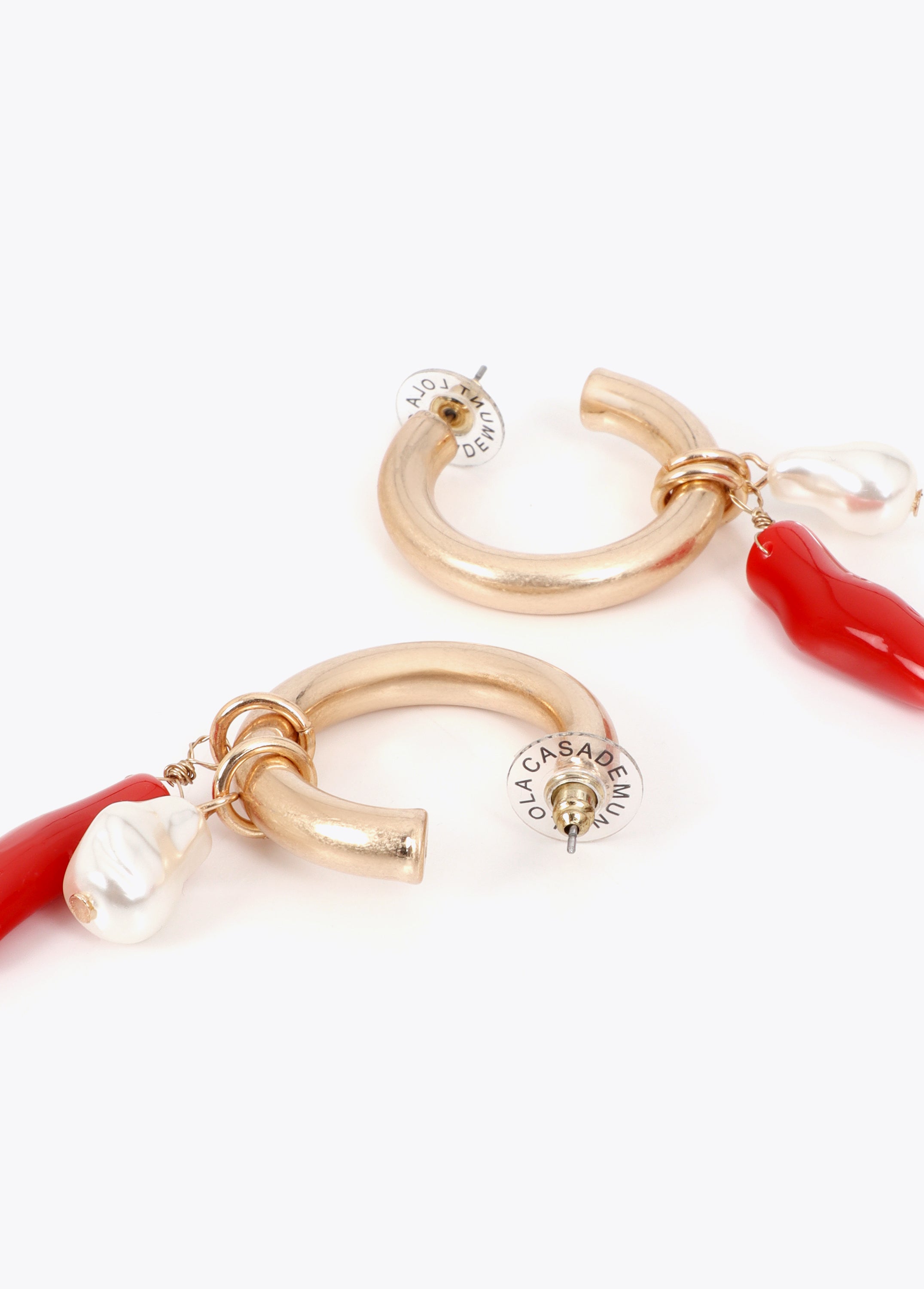 Hoop Earrings with Coral and Pearl Charms