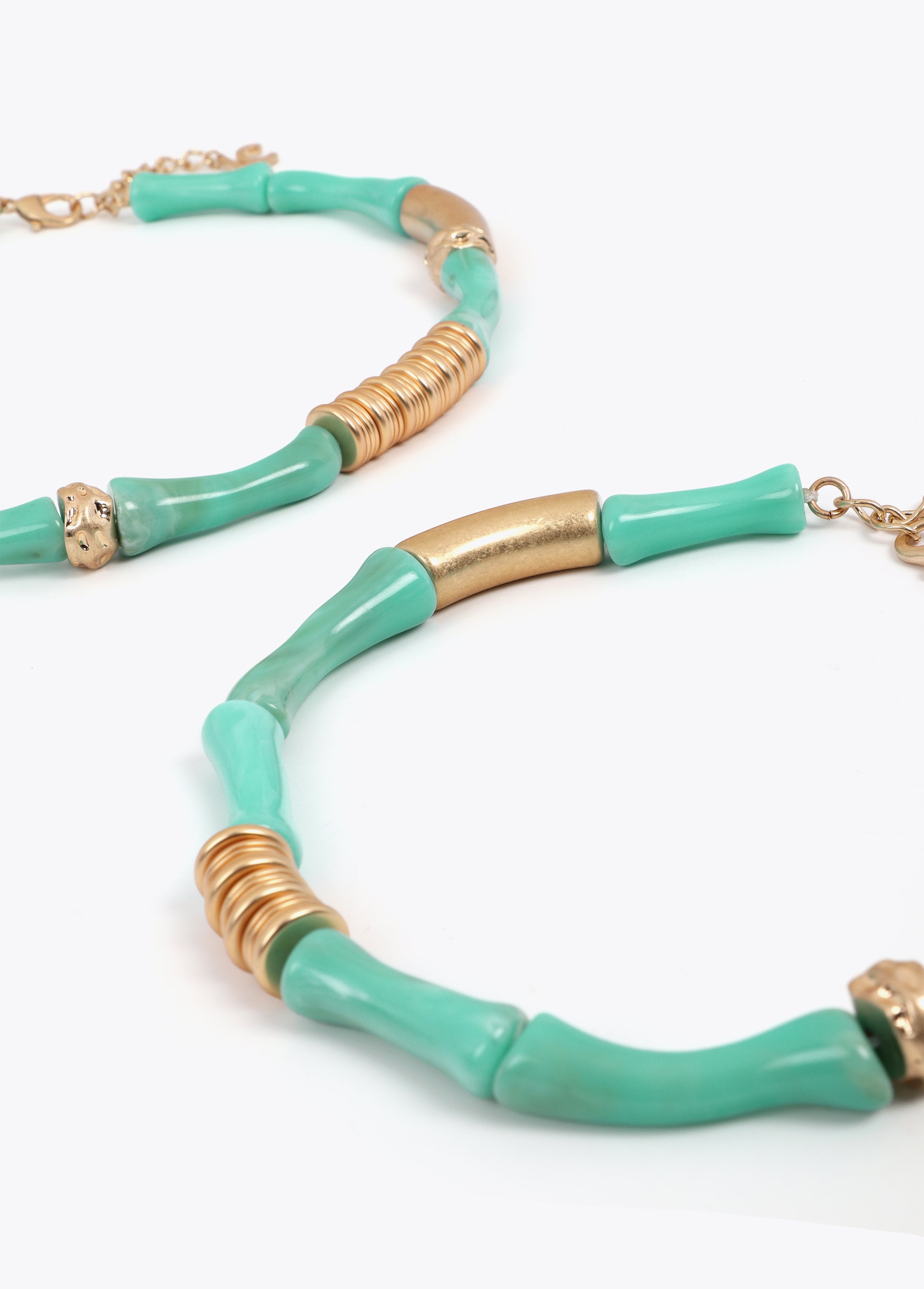 Pack of Two Combined Necklaces with Bamboo-Effect Metal Pieces