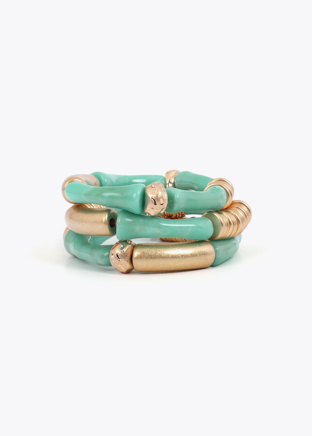Pack of stretch bracelets with bamboo-effect metal pieces