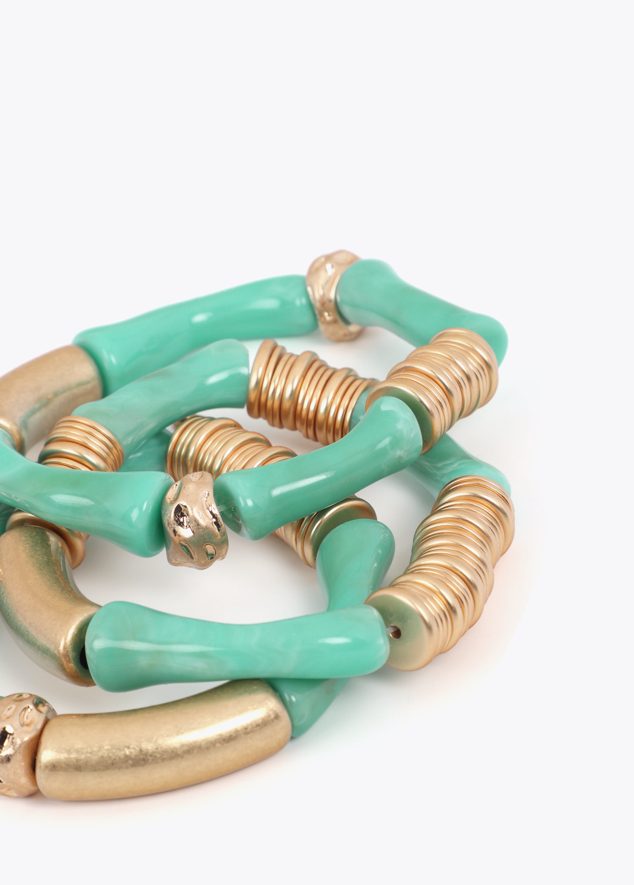 Pack of stretch bracelets with bamboo-effect metal pieces