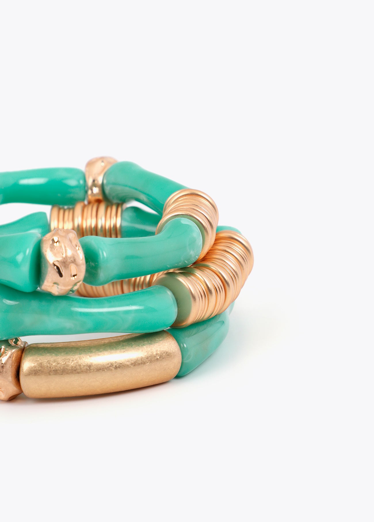 Pack of stretch bracelets with bamboo-effect metal pieces