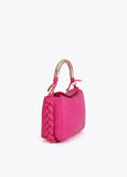 Red Crossbody Bag with Perforated Metal Handle