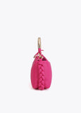 Red Crossbody Bag with Perforated Metal Handle